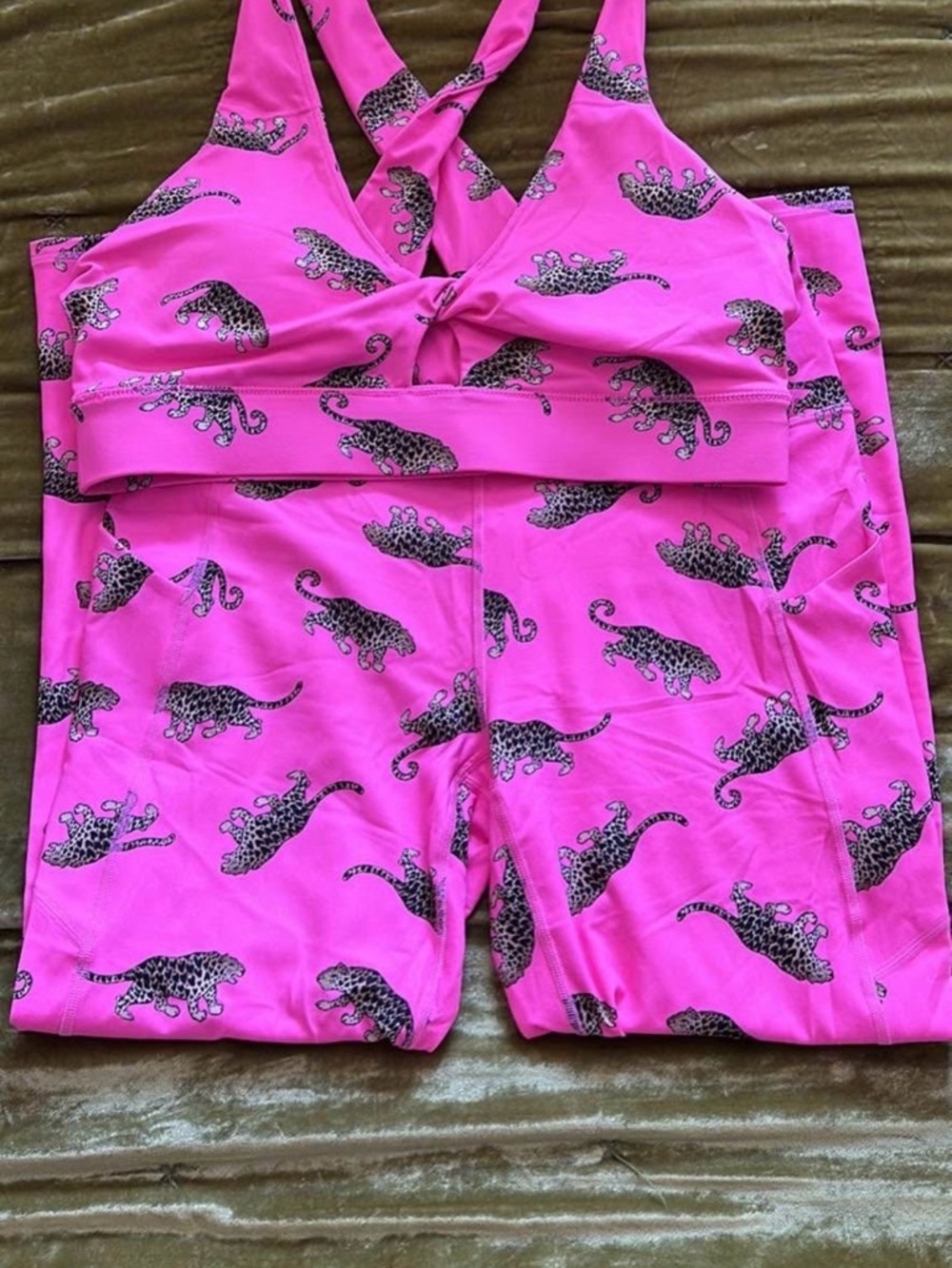Fabletics Hot Pink Leopard Print Sports Bra & Leggings Set Size Large